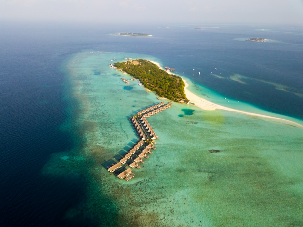 Turquoise water and tropical islands in the Maldives